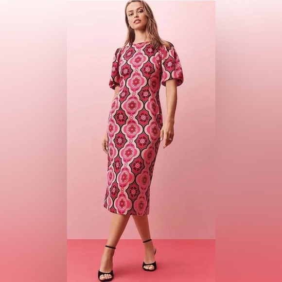 Ann Taylor Dresses & Skirts - Ann Taylor Vibrant Pink and Red Midi Dress